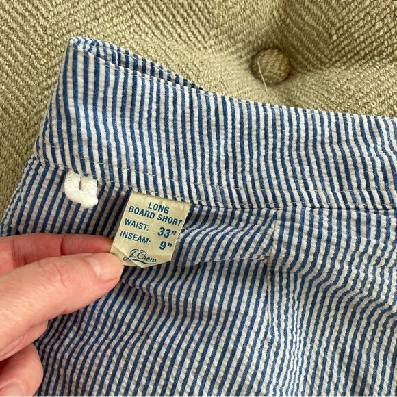 J Crew Blue Seersucker Stripe Long Board Short Swim Trunks Lined 33 - Picture 6 of 10